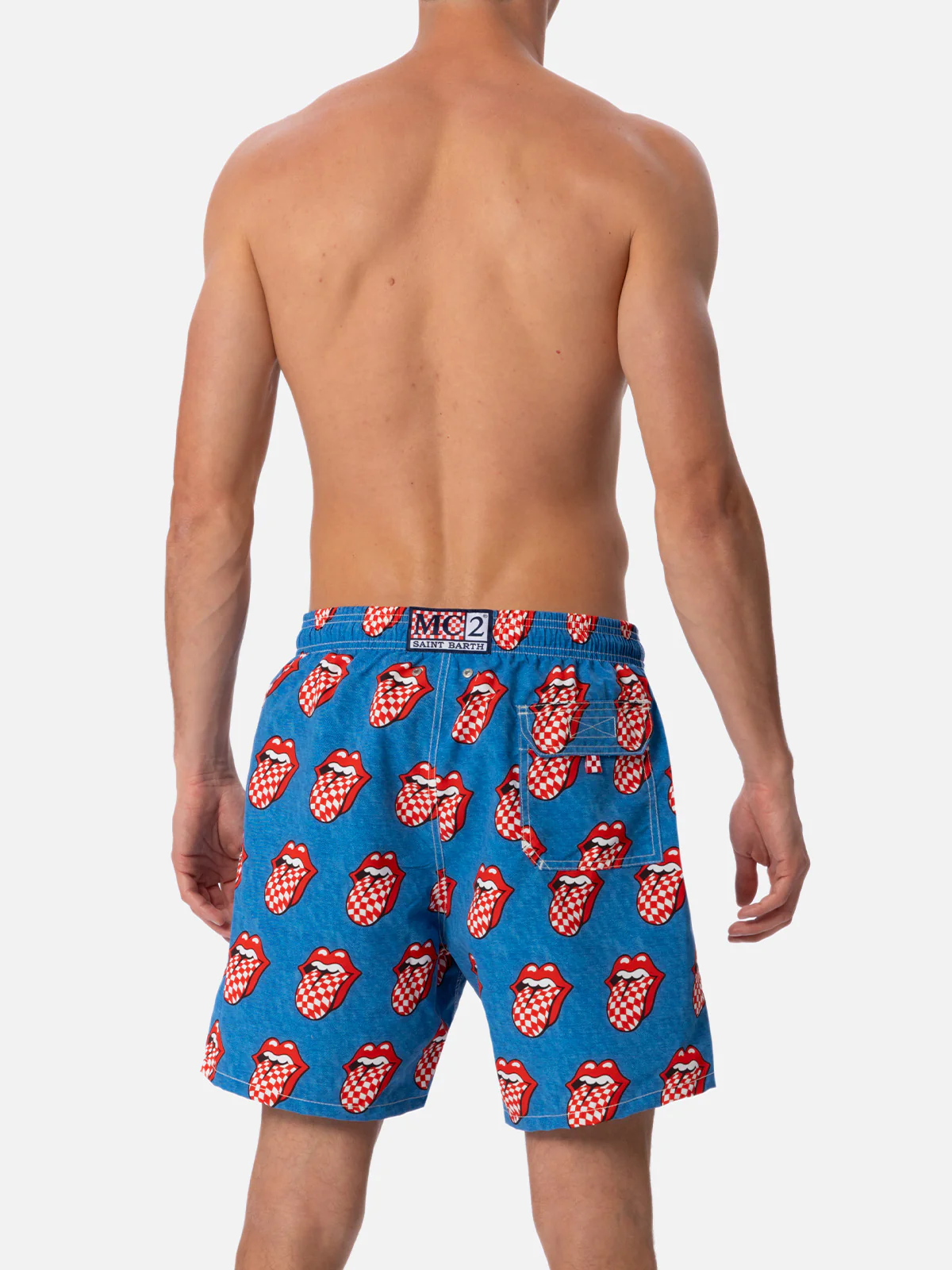 Costume da bagno da uomo Gustavia lunghezza media a righe con stampa R