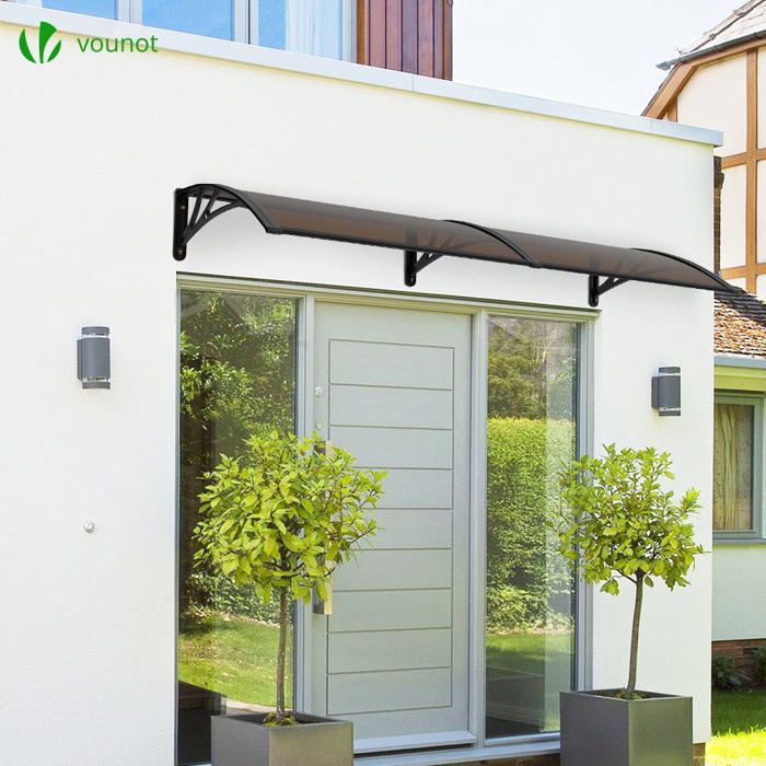 Marquesina para puerta de entrada VOUNOT® 200x80cm - Policarbonato - Resistente a los rayos UV - Marrón