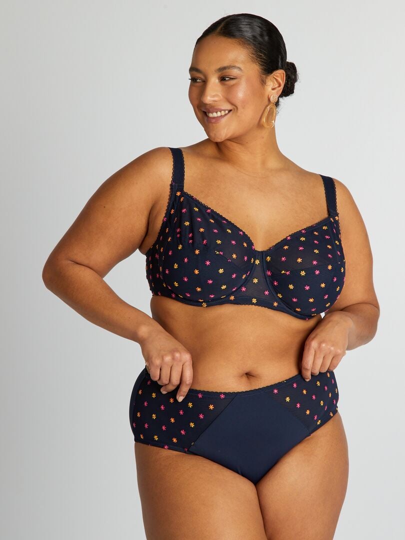 Bloemenprint mesh slipje - blauw