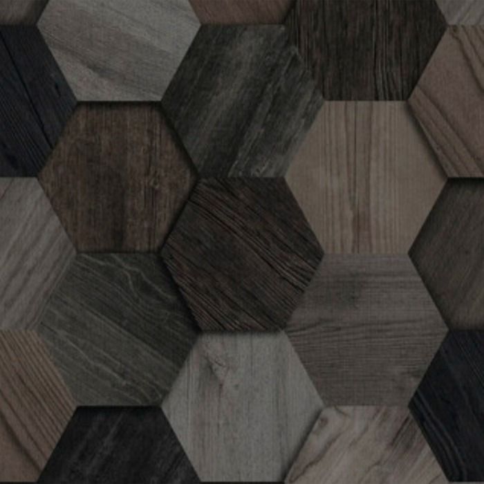 Non-woven tapet Hexagon i trä 1005 x 52cm Grå