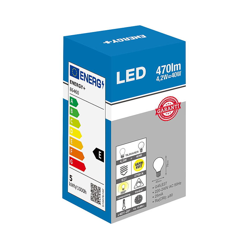 Ampoule LED Energy Light 470 lm à intensité variable, culot E27/G45, finition mate, culot E27/G45