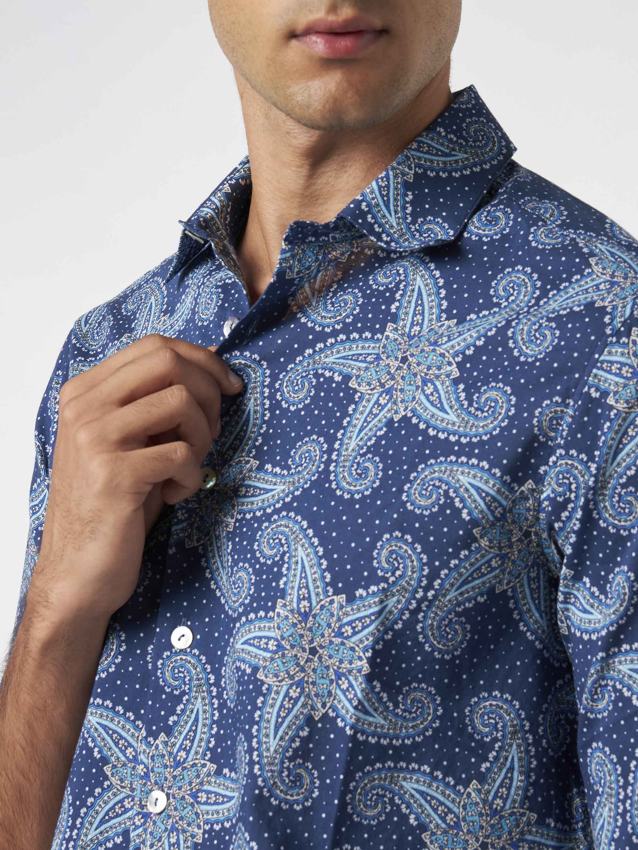 Sikelia herenoverhemd van katoenen mousseline met paisley sterrenprint