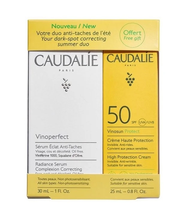CAUDALIE Caudalie Vinoperfect Geschenkset 30 ml + 25 ml Sonnenschutzfreie aufhellende Gesichtssonnencreme gegen Hautunreinheiten