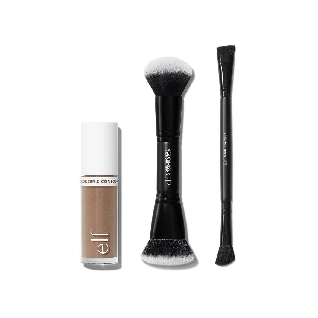 „elf Cosmetics“ makiažo pagrindo šepetėlis „Camo“ skystas bronzantas ir kontūravimo duetas – 4 ml