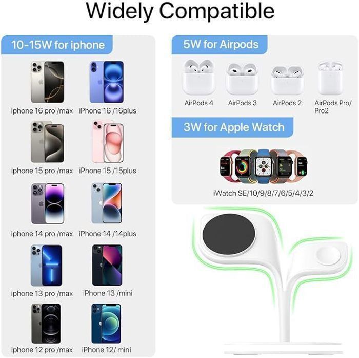 Cargador inalámbrico - Apple - Compatible con iPhone 16/15/14/13/12 - MagSafe - Luz nocturna - 40 g