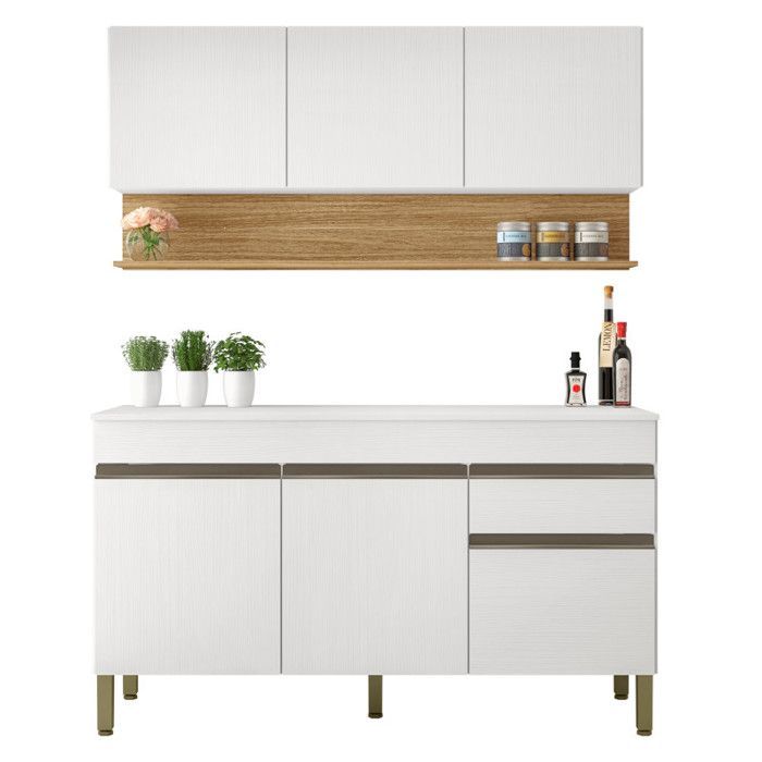 Fitted Kitchen with 6 Doors, 1 Drawer, Oak and White, 9 Niches, W 120 H 200 D 53.3 cm - W 120 x D 53.3 x H 200 cm