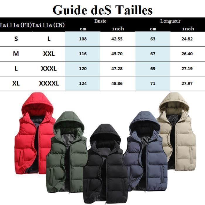 Chaqueta acolchada para hombre, sin mangas, con capucha desmontable, ideal para otoño/invierno, con cremallera y cuello alto - Color caqui.
