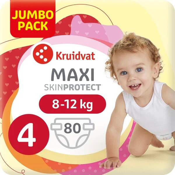 Kruidvat 4 Maxi sauskelnės, didelė pakuotė, 4 dydis (8–14 kg), 80 vnt.