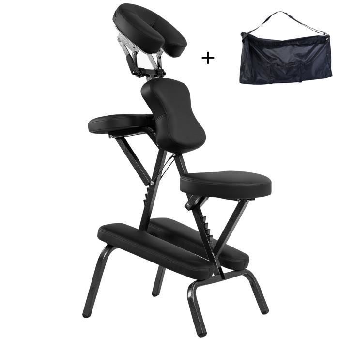 Silla de masaje portátil COSTWAY con bolsa de transporte, altura ajustable de 110 a 120 cm, silla ergonómica para spa/tatuaje, color negro.