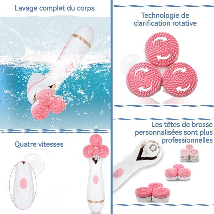 INN Brosse Nettoyante Visage Électrique 1.2W 500mAh 4 modes de nettoyage rotatif Chargement USB Brosse nettoyante visage silicone