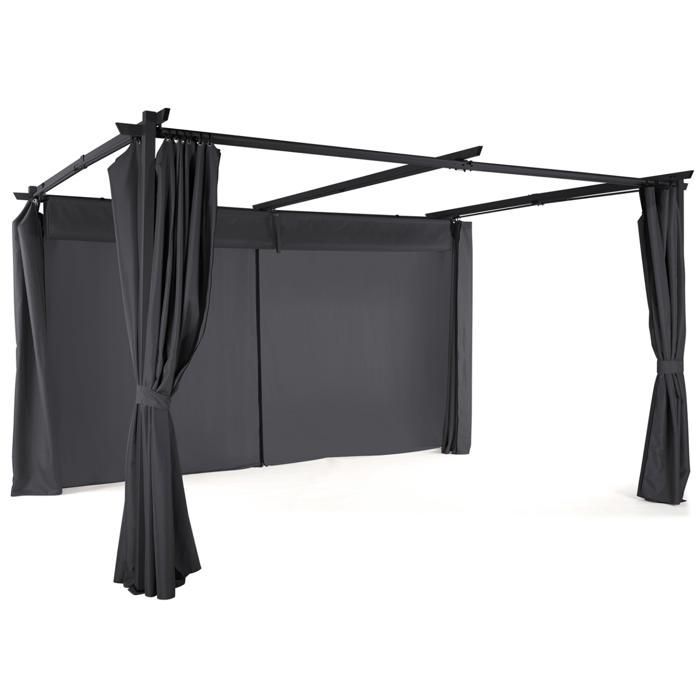 IDMARKET Pergola édition limitée toit rétractable 3x4 M et 4 rideaux gris anthracite