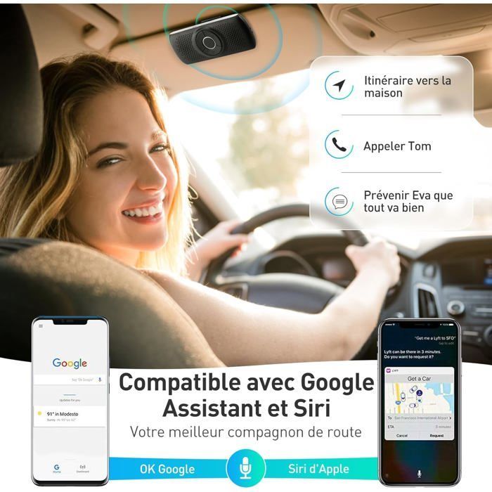 Kit mãos-livres Bluetooth 5.0 para carro com alto-falante e microfone integrados, suporte de GPS com clipe