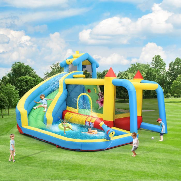 Inflatable castle for children, 5-in-1 inflatable castle for children aged 3 to 10 years, outdoor inflatable castle with slide