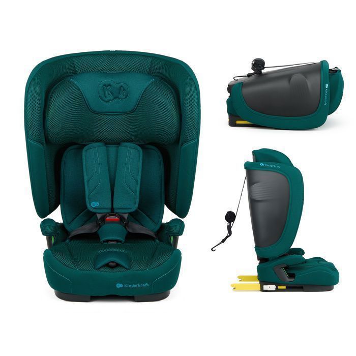 Siège-Auto Enfant Kinderkraft FIX2GO I-SIZE, 76–150 cm, 15 Mois à 12 Ans, ISOFIX, Dossier Pliable, Facile à Transporter, Vert