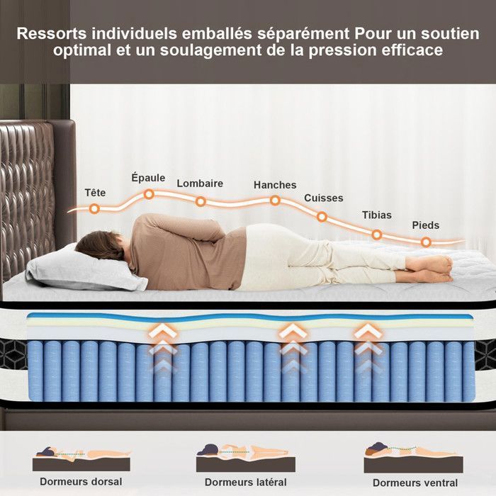 Colchón de 140x190 cm, 30 cm de grosor - YIDATONG® - Premium, ergonómico, hipoalergénico, soporte óptimo, confort.
