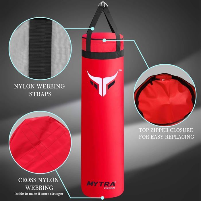Sacco da boxe vuoto da 152 cm - Mytra Fusion - Sacco da boxe rinforzato non imbottito - Arti marziali Muay Thai - ROSSO