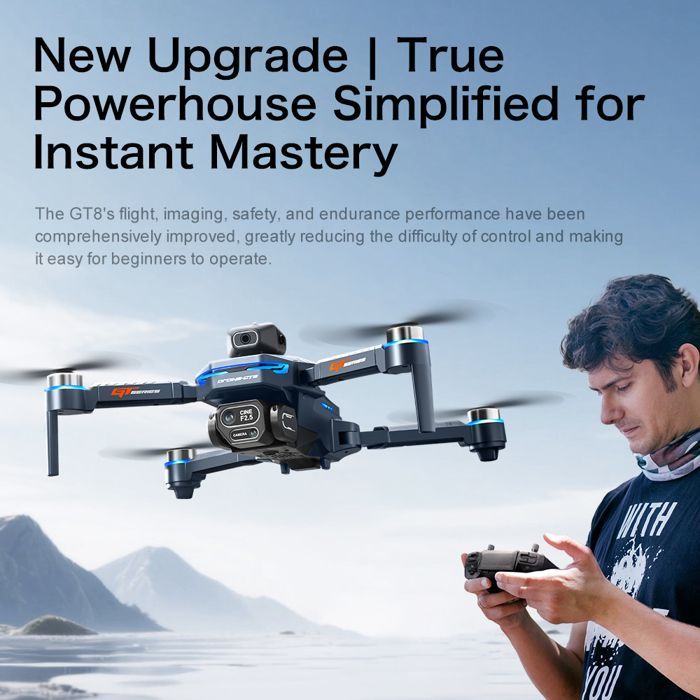 GT8 Drone Blue-6k-Battery Professional FPV Aerial Camera Obstacle Avoidance with Large Screen Folding Remote Control RC Drone