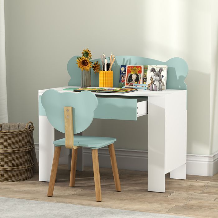 Conjunto de escritorio y silla infantil - AIYAPLAY - Edades de 3 a 8 años - Cajón y tablero grande - MDF - 80 x 41 x 74,5 cm - Verde