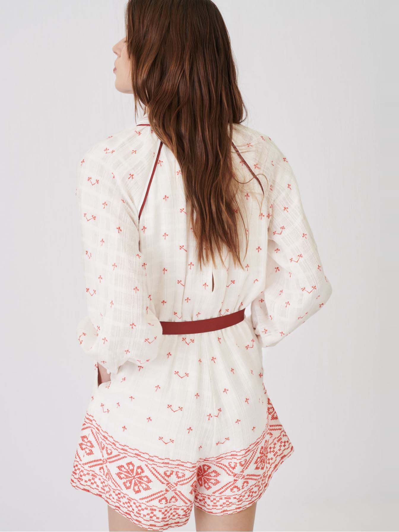 Geborduurde korte jumpsuit - Rood