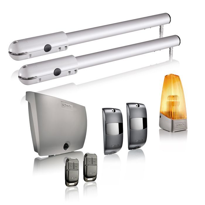 SOMFY 1240370 - Motore per cancello a battente SGS Essential RTS con pistone - Fornito con 2 telecomandi Keypop, luce arancione e