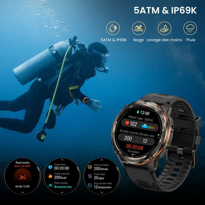 Montre Connectée Homme KOSPET T3 ULTRA2 Montre Sport avec Répondre/appeler, 5ATM, Sommeil ,Podomètre, 1.43