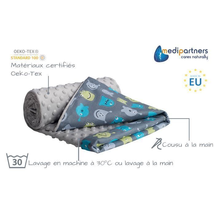 Medi Partners 100% Cotton Double-Sided Baby Blanket 75x100cm for Stroller (Creatures and Grey Minky)