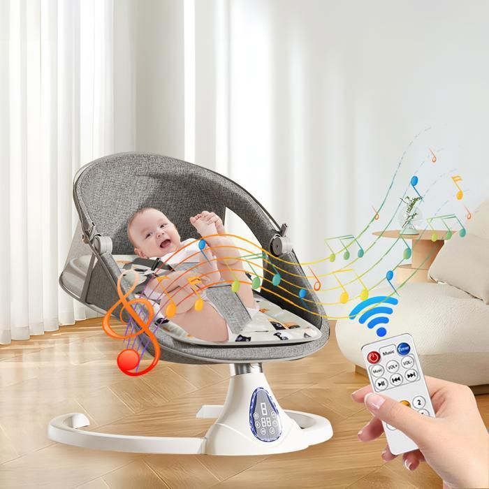 Babyschommel, 5 snelheden met Bluetooth-muziek, afstandsbediening en timer – Draagbare wipstoel voor pasgeborenen tot 15 kg – Bruin