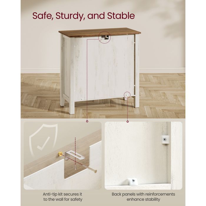 VASAGLE Credenza, mobile contenitore con cassetto, ante, ripiano regolabile, 40 x 80 x 80 cm, bianco rustico e marrone miele