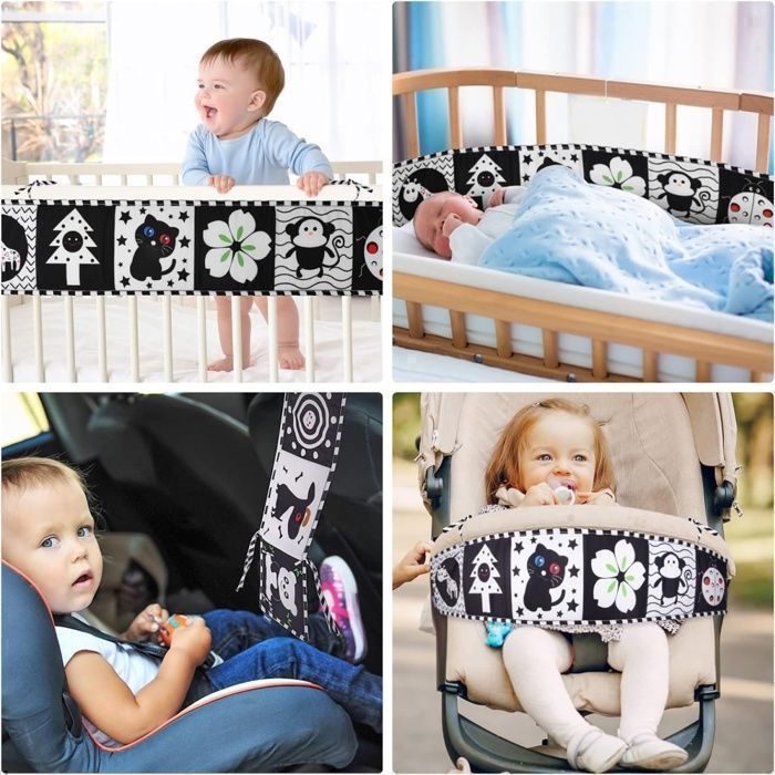 Livre D'eveil Double Face en Tissu,Livre Tissu Bébé Livre Noir et Blanc Bébé Pliable Réutilisable,  développement Cerveau Bébé