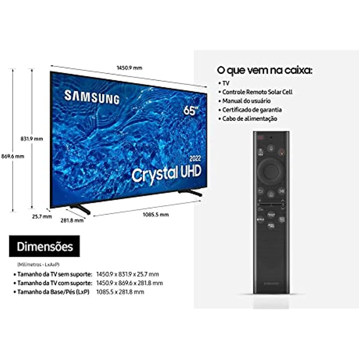 Samsung UN65BU8000 Smart-TV, 65 Zoll, LED, 4K UHD – WLAN, HDMI, USB