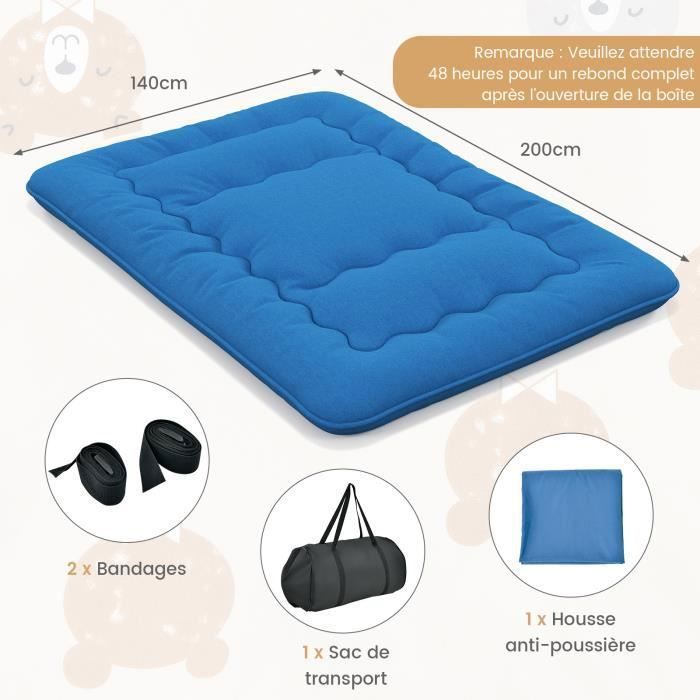 Colchón futón japonés COSTWAY 140x200CM - Cubrecolchón extraíble, colchón plegable para suelo - Hogar, autocaravana, dormitorio - Azul