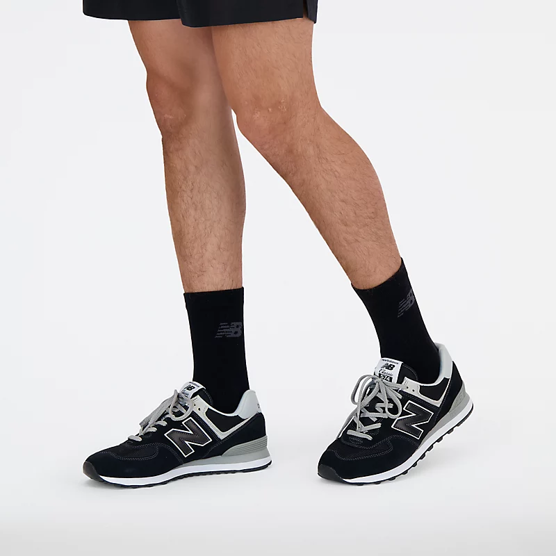 Meias acolchoadas de algodão unissex, conjunto de 3 pares - PRETO