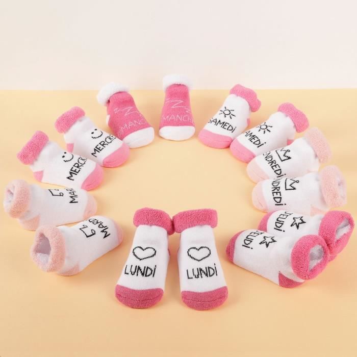 XX Small 36-1E-010 Baby Socks Days of the Week Set of 7 Pairs Size 0-6 Months White and Pink Cotton, Polyester and Elastane