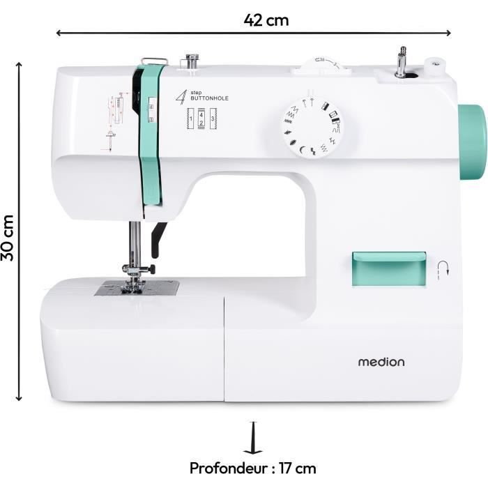 Macchina da cucire - MEDION - SM 70 - 71W - 12 punti - 700 giri/min - LED - Turchese