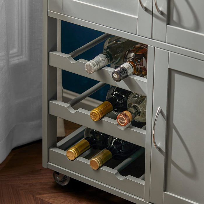 Carrito de cocina SoBuy con ruedas, cajones y botellero, mueble de cocina compacto, encimera de madera gris, 67x86x38 cm
