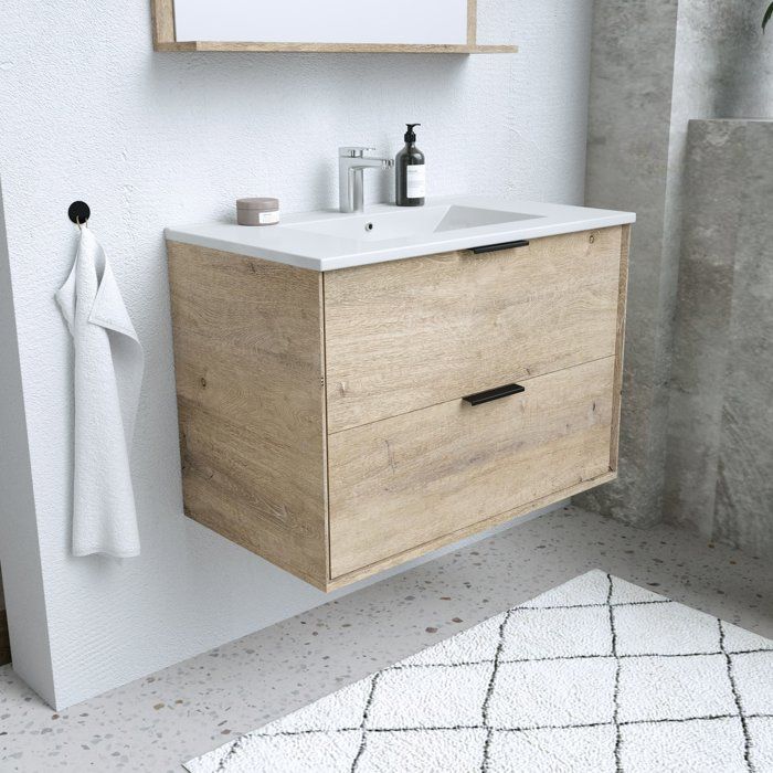 Conjunto de baño - Mueble de baño con 2 cajones - Lavabo - Ancho 180 x Profundidad 45 x Alto 55 cm - Espejo - Bisel