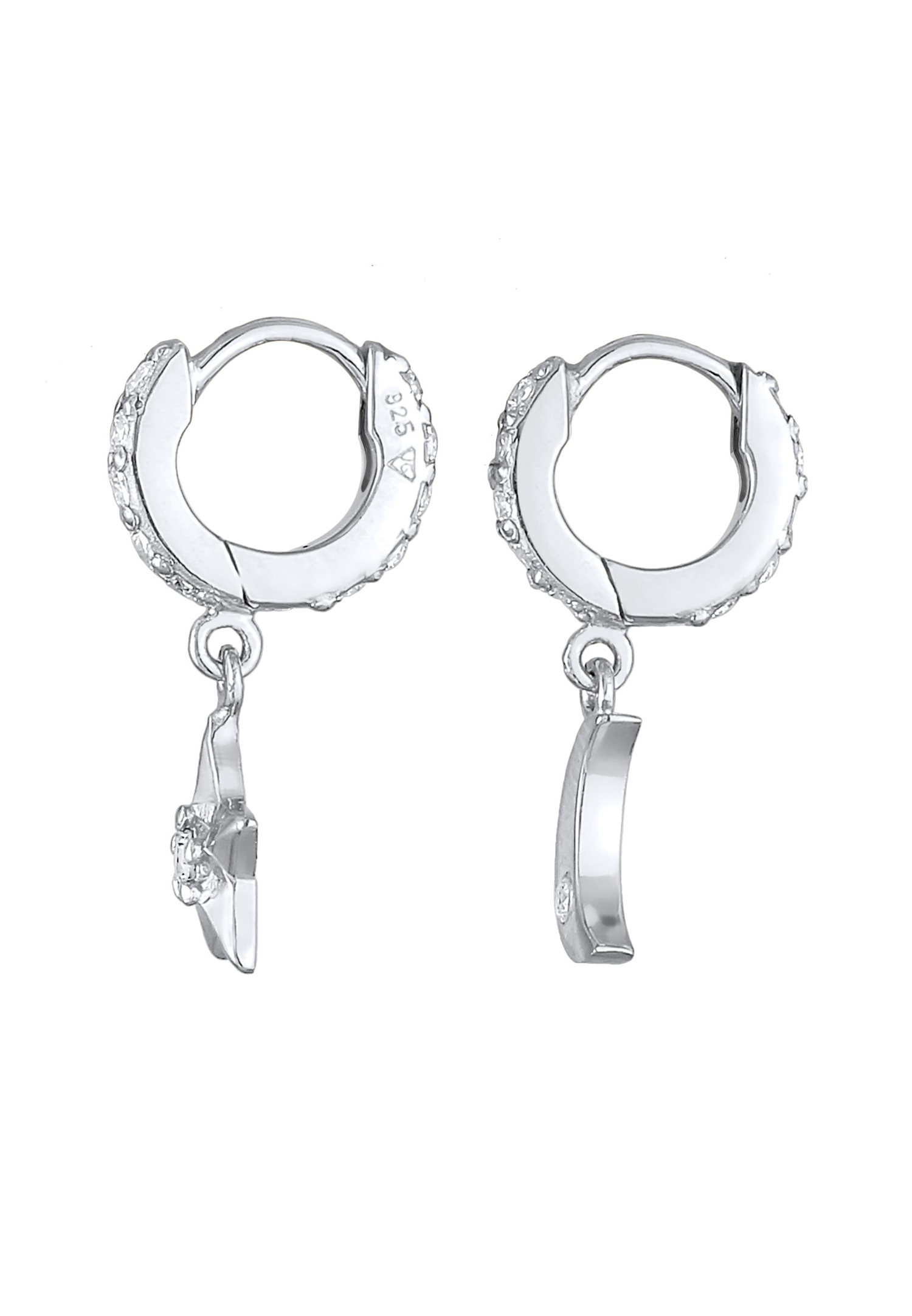 Elli Pendentif Créole Femme Etoile Lune Astro Tendance avec Cristaux de Zirconia en Argent Sterling 925