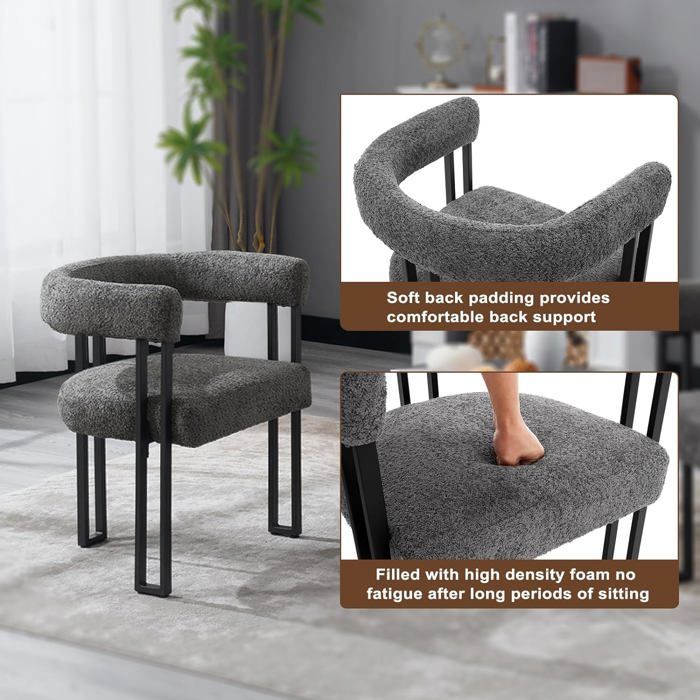 WOLTU Lot de 2 Chaises de Salle à Manger, Chaise Salon en Chenille,Pieds en Métal, Fauteuil Chambre Moderne, Gris Foncé W0ATT0321-2