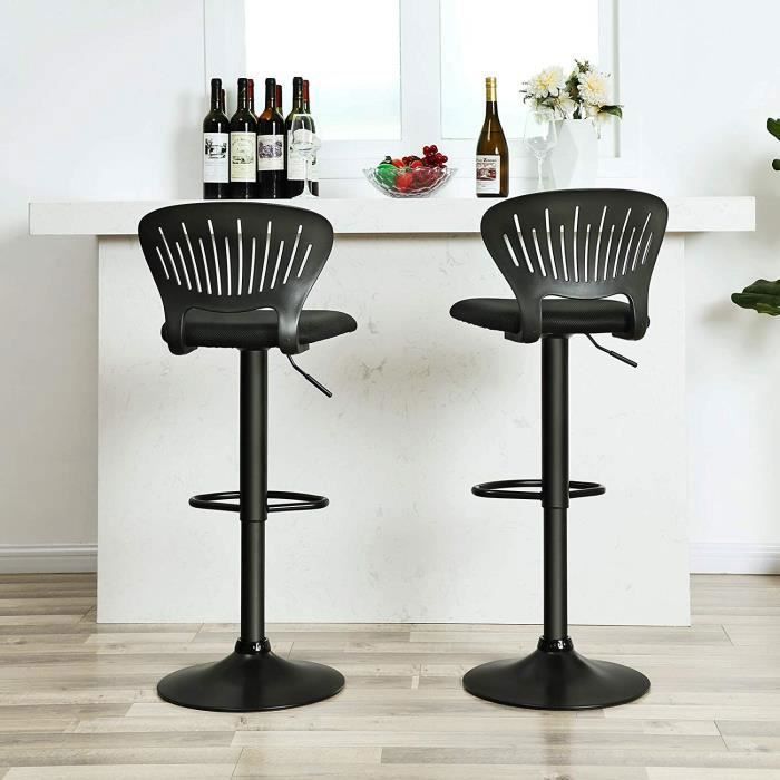 Banqueta de bar SONGMICS, conjunto de 2, assento com altura ajustável, encosto curvo, assento acolchoado, giro de 360°, preta.