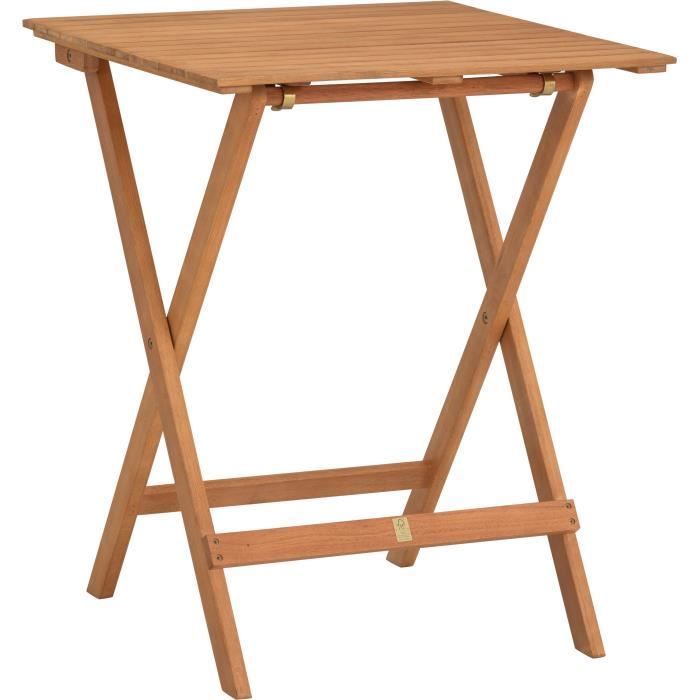 Conjunto de bistró de madera de acacia con certificación FSC - SAVANA - 1 mesa cuadrada de 60 x 60 cm y 2 sillas plegables - 2 personas