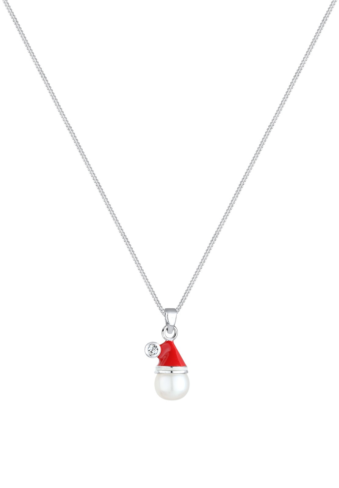 Elli Femme Casquette de Noël en émail avec Cristaux et Perles de Culture d'Eau Douce en Argent Sterling 925