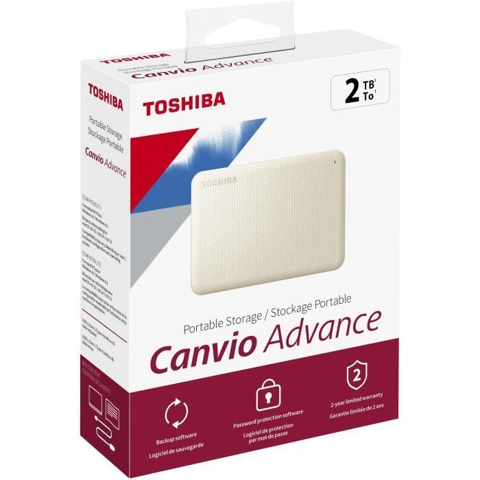 Disco rígido externo - TOSHIBA - CANVIO ADVANCE - 2 TB - Branco - Software de segurança e backup incluído