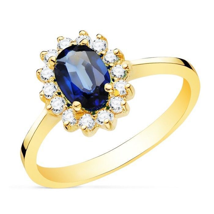 Bague en or 18 carats pour femme avec saphir de 0,98 ct. quatorze diamants 0,02 ct.