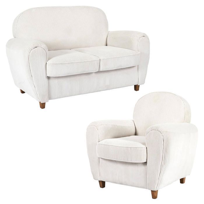 GANDY - Conjunto de sofá y sillón de dos plazas en tela de pana beige.
