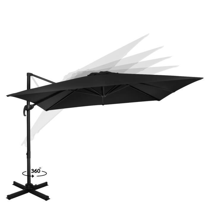 Parasol déporté carré 3x3m - Rotation 360°C - Angle d'inclinaison réglable - Résistant aux UV - Anthracite- noir - Parasol Pisognge