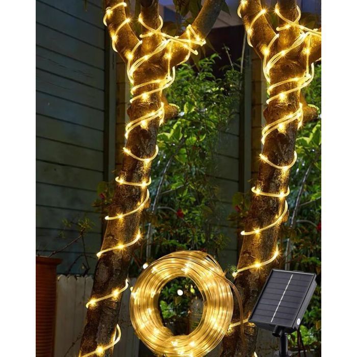 Zonnelichtsnoer voor buiten, 12 meter, 100 LED's, 8 standen, waterdicht, decoratie voor tuin, terras, balkon (warm wit)