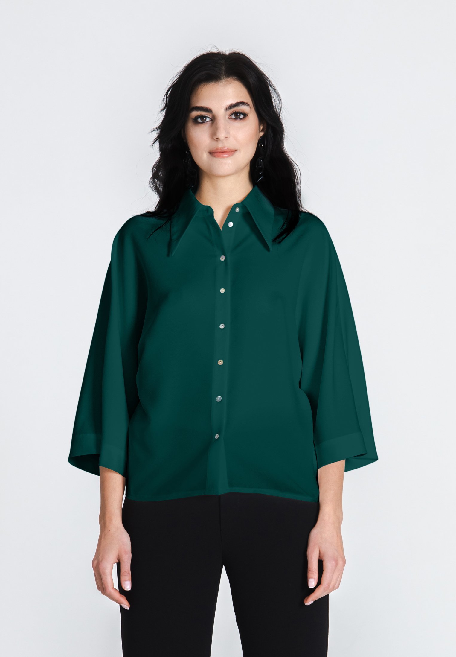 Jascha Stockholm blouse met knoopsluiting - smaragdgroen