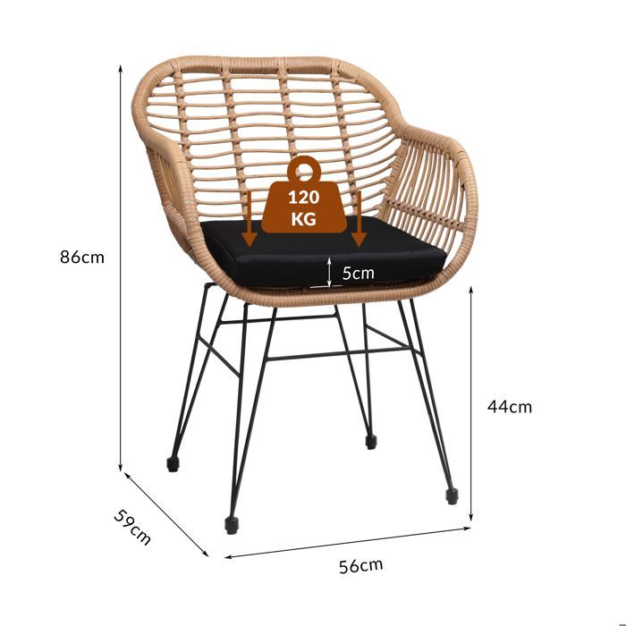 CASARIA® 4 sillas de comedor de jardín de ratán sintético, muebles de jardín resistentes a los rayos UV para interiores y exteriores.