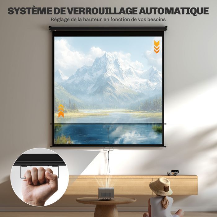 Pantalla de proyección - pantalla para proyector de vídeo - HOMCOM - 99 pulgadas, cine en casa 1:1, 4K HD, montaje en pared/techo - acero - negro