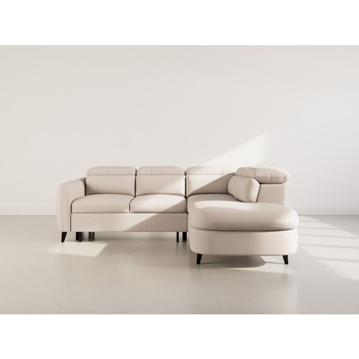 Opaline - Sofá cama esquinero derecho de 5 plazas con reposacabezas y espacio de almacenamiento en tela texturizada - Beige